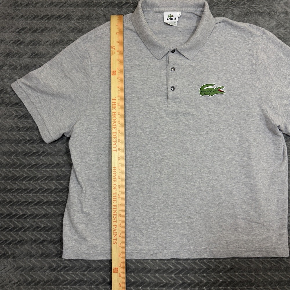 Lacoste Polo Shirt Men 10R Gray Collared Short Sleeve Big Embroidery Boxy Fit - Picture 3 of 11